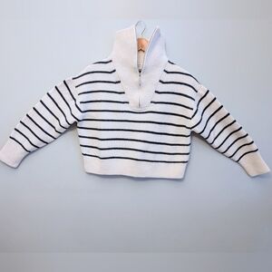 SOLD La Ligne New York Bastien Sweater Merino Cream& Navy Stripe Crop Zipper SM